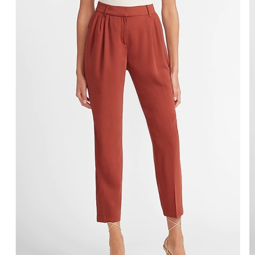 High Waisted Pleated Front Ankle Pants